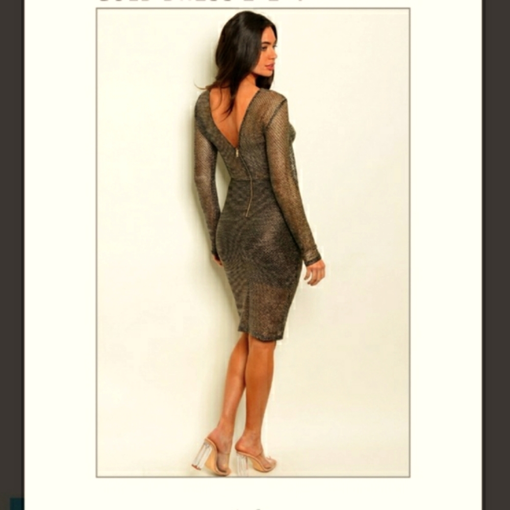 Aluring Metallic mesh overlay body con dress - Picture 6 of 8